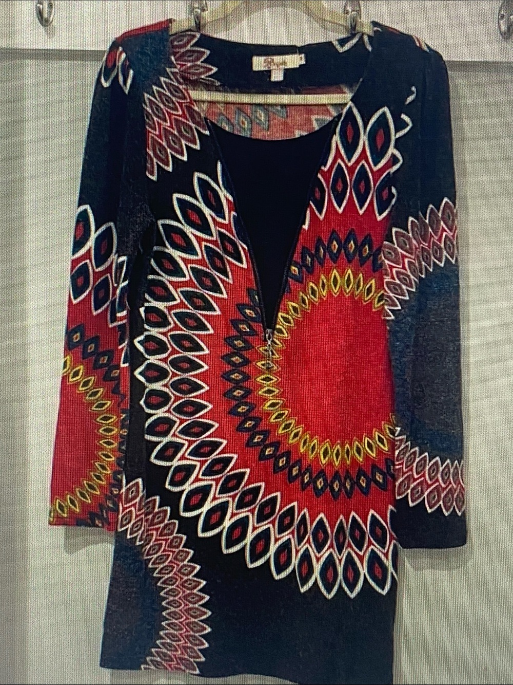Aryeh Multi-Color Geometric Medallion V-Neck Dress (Red, Black, Yellow)